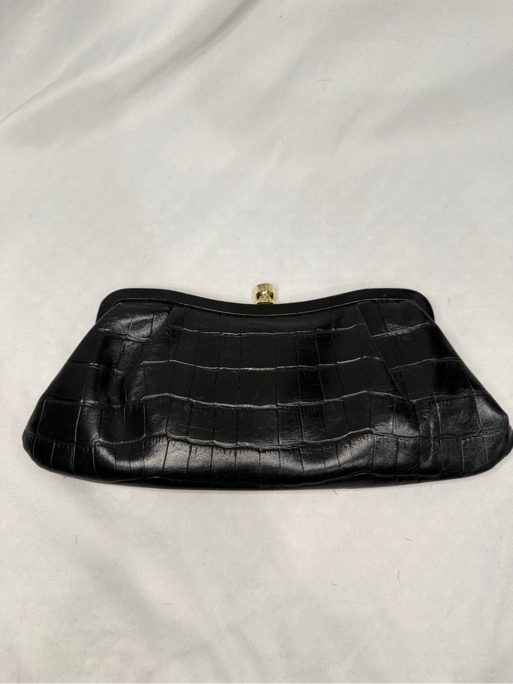 Banana Republic Black Croc-Embossed Frame Clutch with Gold Kiss Lock - Picture 2 of 7